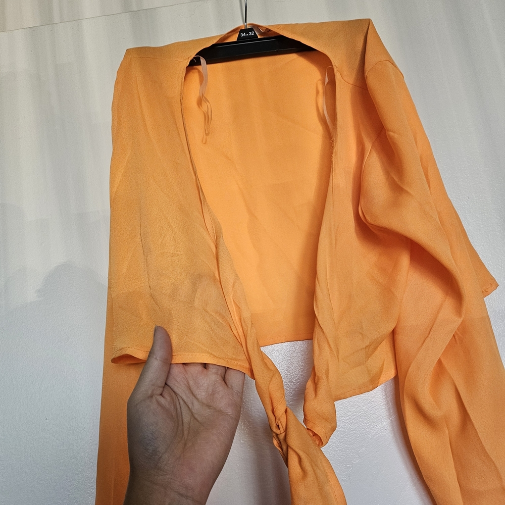 Bright Orange Tie-Front Sheer Top